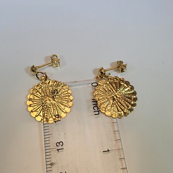 Vintage Earrings 80s Gold Tone Textured Disc Studs Bold Statement Jewelry - Picture 9 of 10